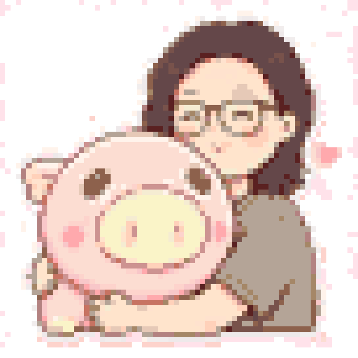 抱粉猪玩偶的眼镜女孩：3,002 颗豆 · 68×68 · 24 色