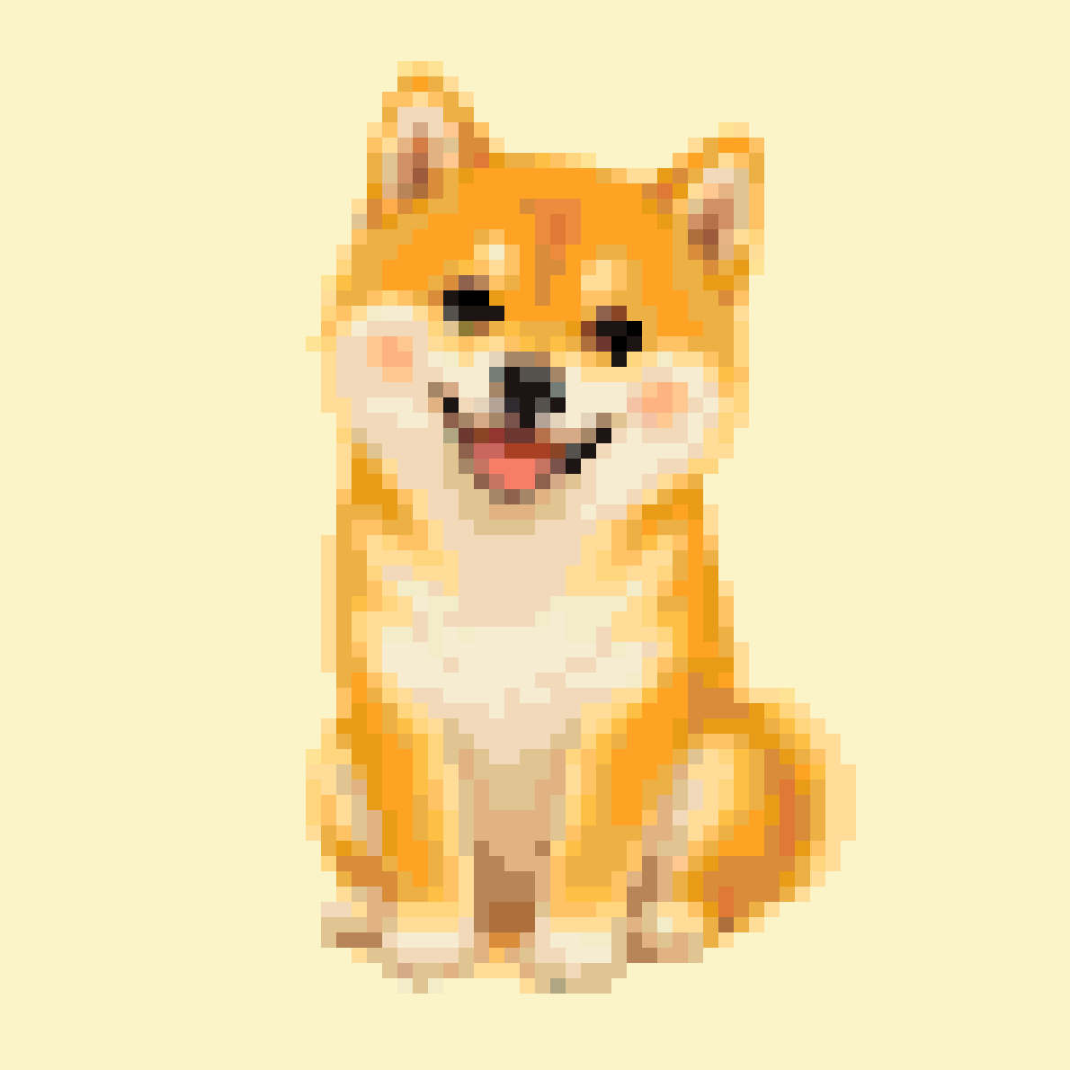 坐姿柴犬奶黄底-拼豆图纸：4,900 颗豆 · 70×70 · 48 色