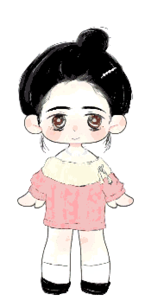 粉衣丸子头女孩全身像：26,509 颗豆 · 168×355 · 63 色